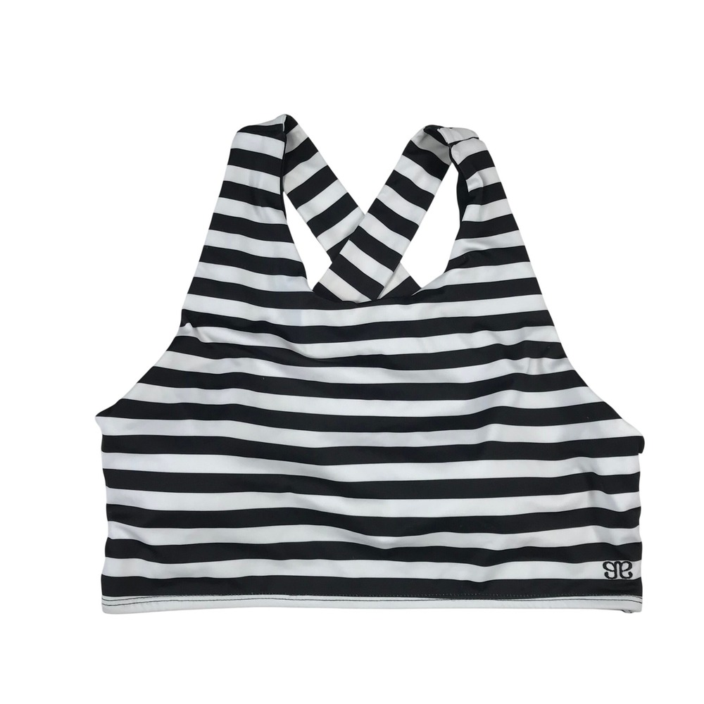 Striped Black & White Crossback Bikini Top